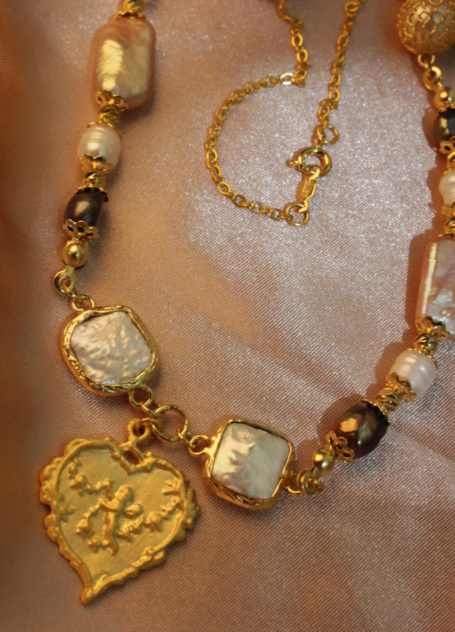 Cupid Pearl and Gold Necklace