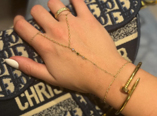 Double Ring Gemstone 18K Goldfilled Handchain