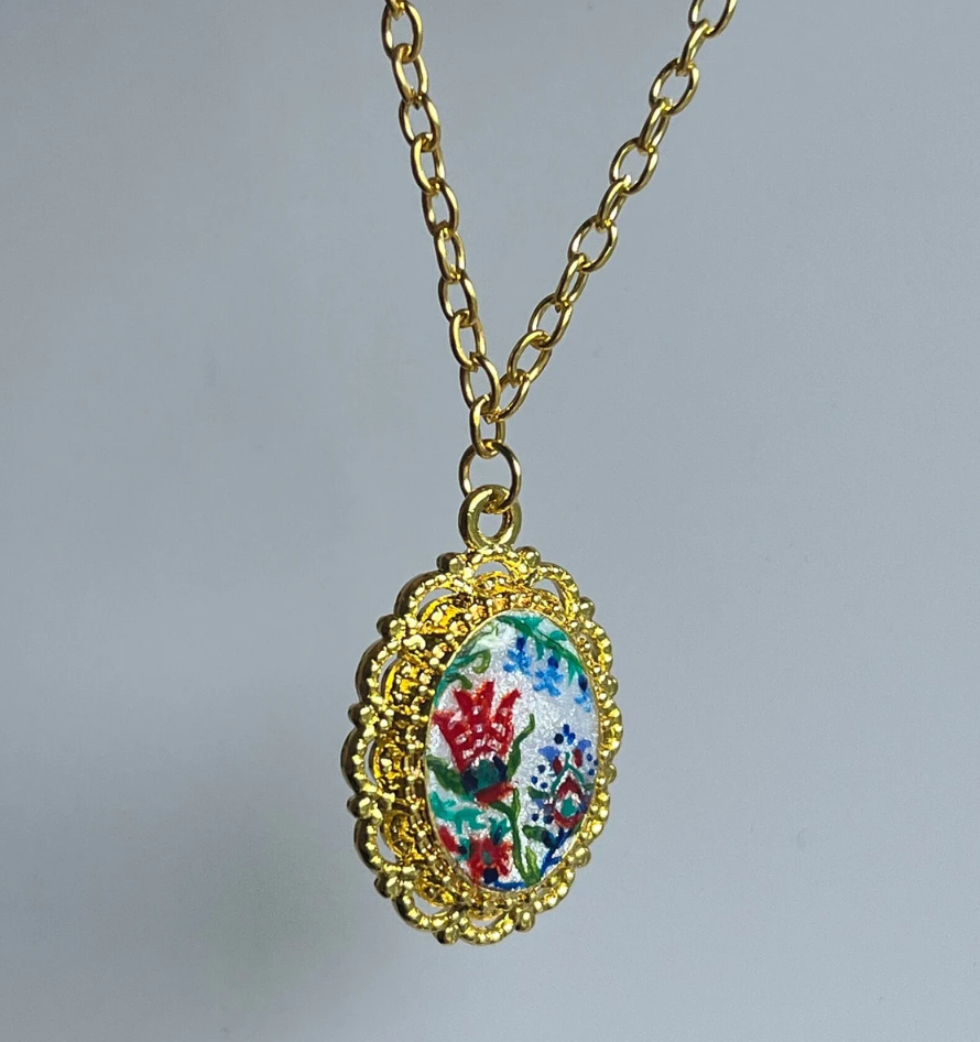 Nilufer Handpainted Gold Necklace