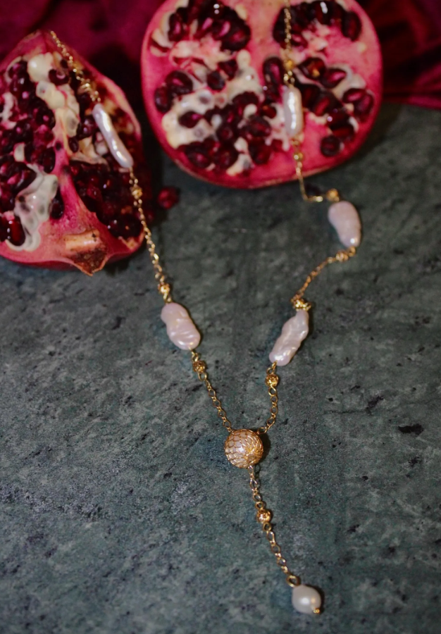 Zephyra Gold filled Pearl Lariat Necklace
