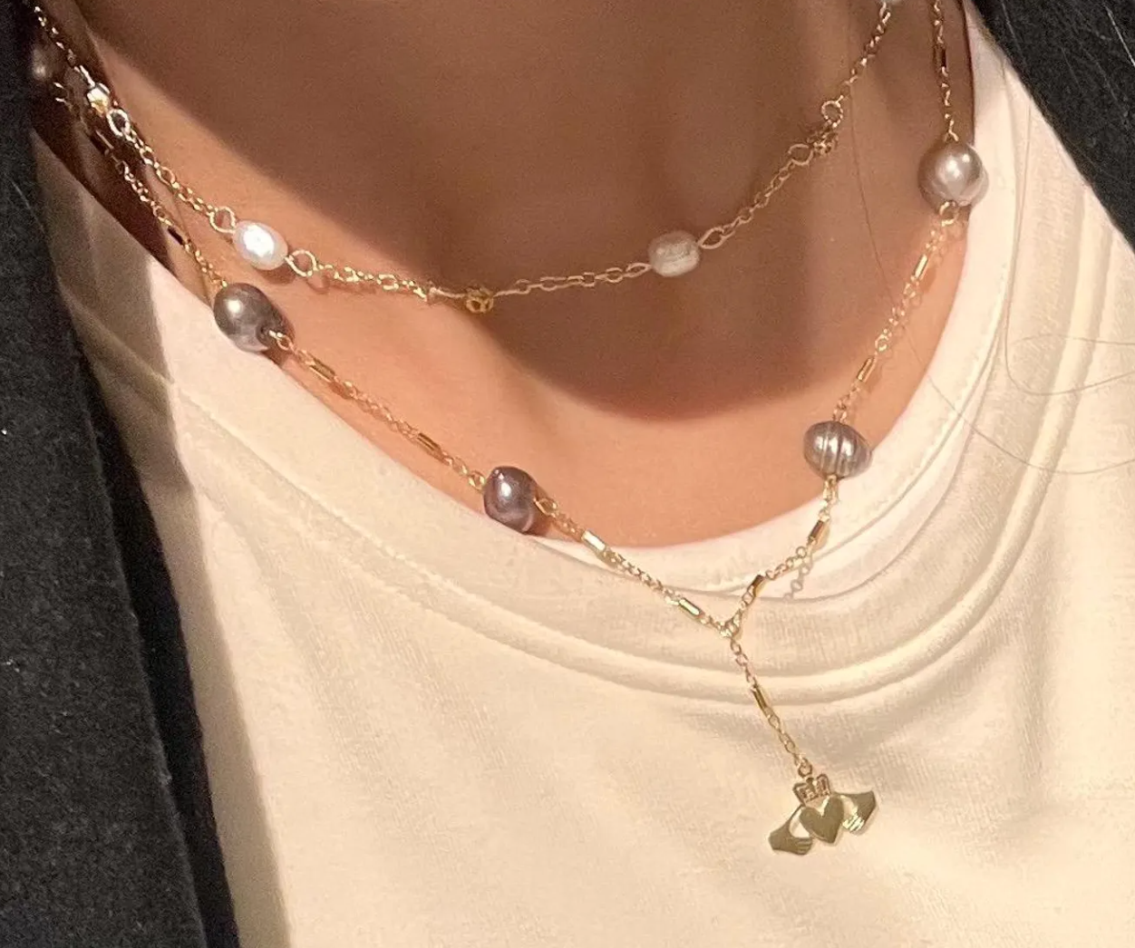 Claddagh 18K Goldfilled Pearl Lariat Necklace