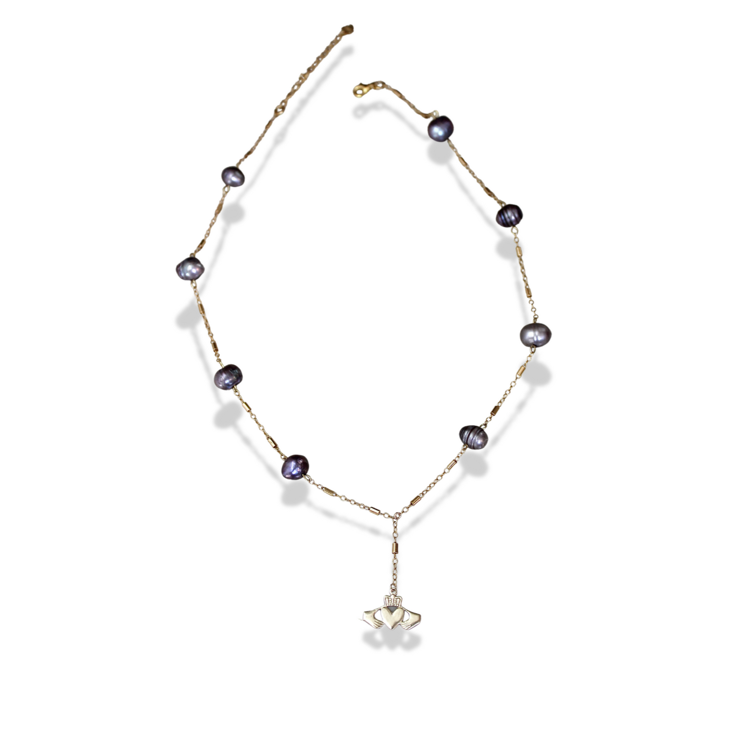 Claddagh 18K Goldfilled Pearl Lariat Necklace
